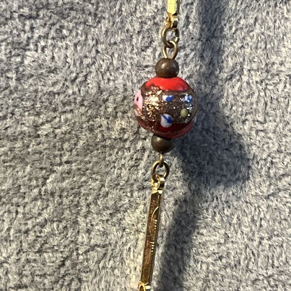 VIT Murano Venetian Wedding Cake Glass Bead Necklace Textured Gold Tone Links - Picture 10 of 12